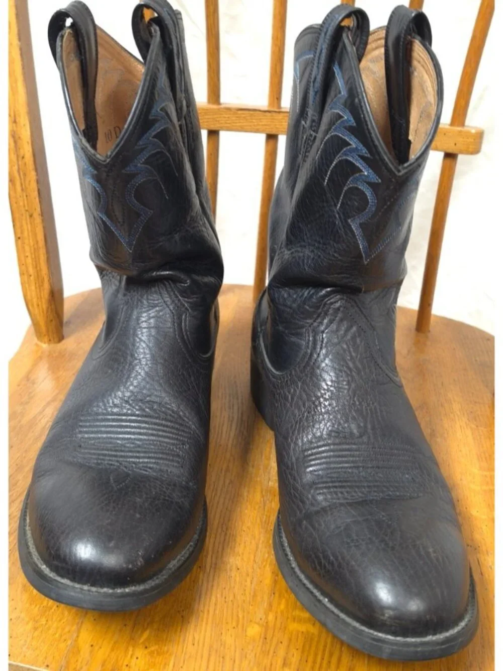 Ariat Mens Black Western Cowboy Leather Mid Calf Boots Top Blue Stitching 10 D